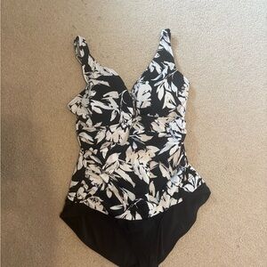 Black & White Floral One-Piece Swimsuit